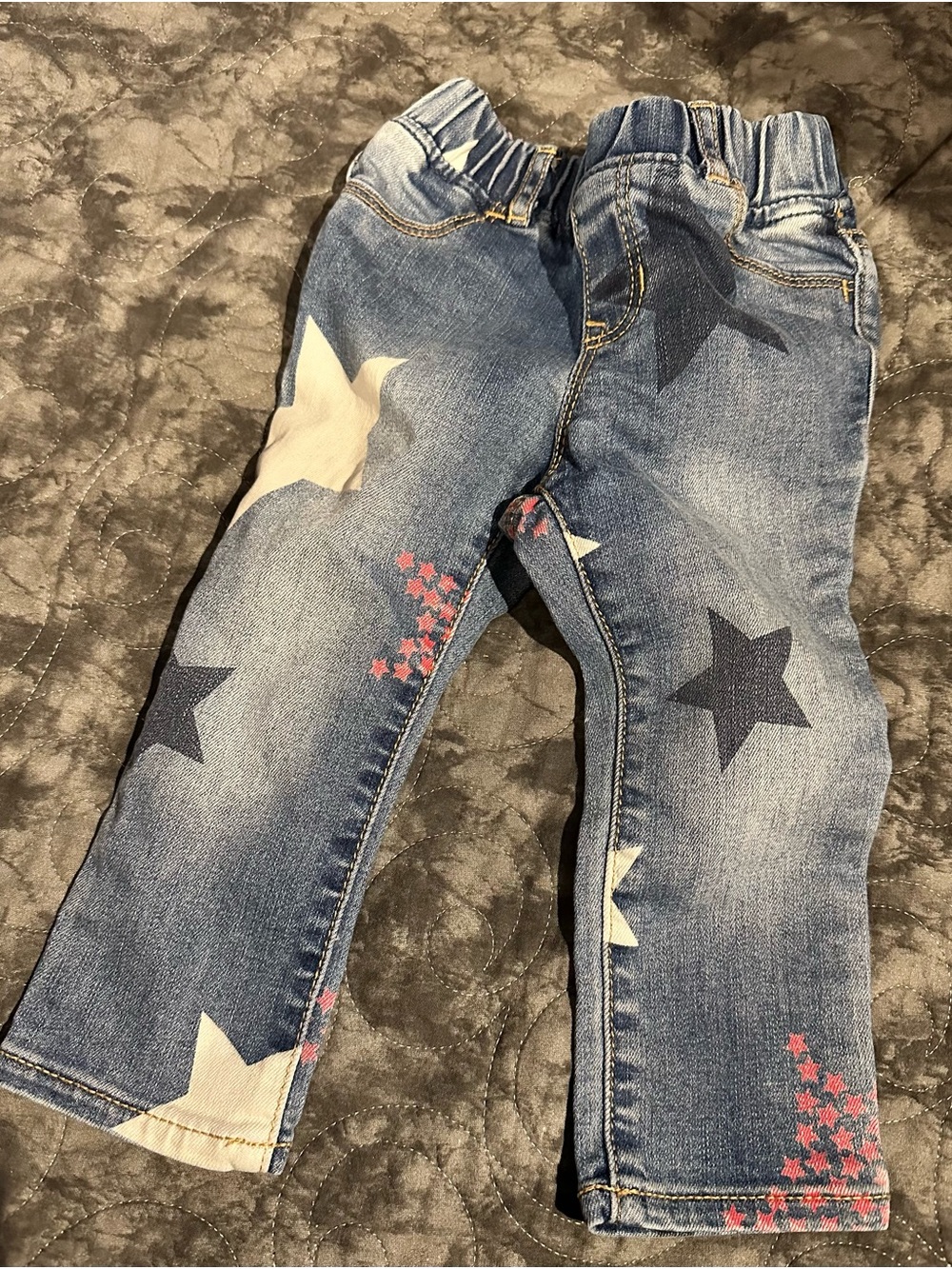 GAP Kids Star Print Denim Jeans - Blue with White & Pink Stars